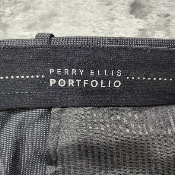 Perry Ellis Portfolio Pants Men 34X30 Black Gray Classic Fit Flat Front Straight - Picture 4 of 12
